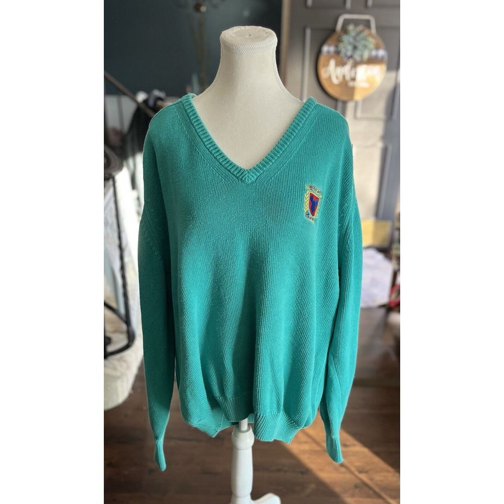 Vtg 90s Disney Sweater Mens XL Spell Out Mickey Mouse Country Club Golf Teal USA